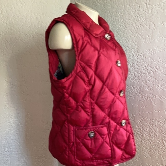 𝅺TALBOTS dark red 90% guck down quilted pocketed / collared vest. Large - Picture 5 of 9